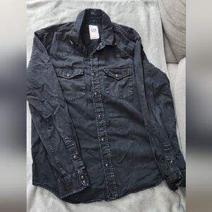 Black Button-Up Denim Shirt